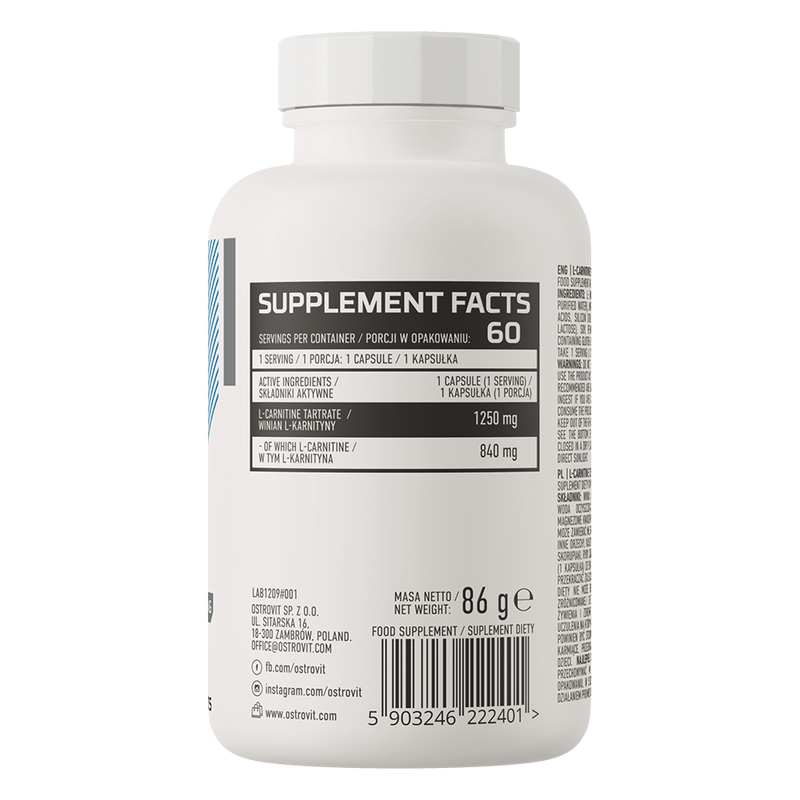 Tartrate de L-Carnitine - 1000mg - 90 comprimésOstroVit