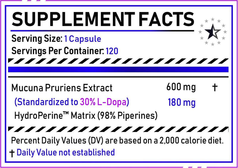 Mucuna Pruriens 30% L-Dopa met HydroPerine™ - 120 Capsules (600mg)- Turkesterone Europe