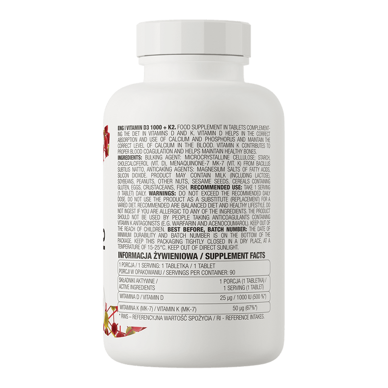 OstroVit Vitamine D3 1000 IE + K2 90 tabletten
