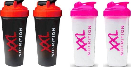 XXL Nutrition Shaker - Setje van 4X Shake Beker - Zwart en Roze 800ml