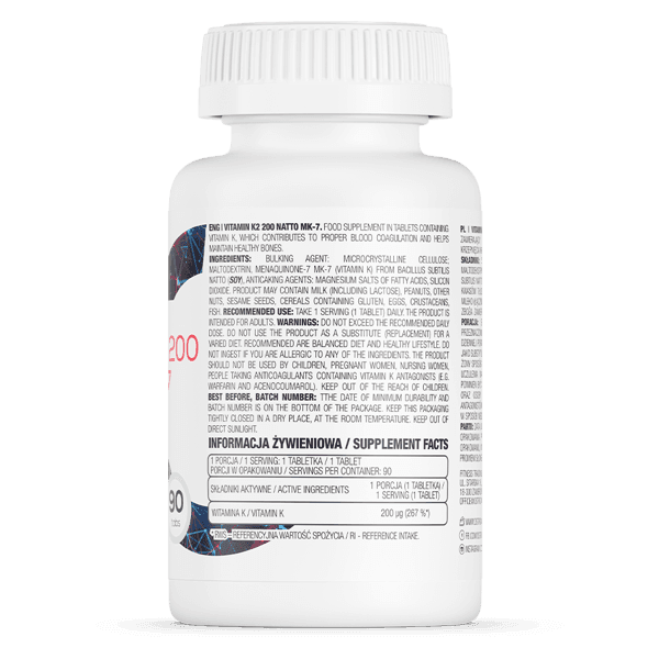 12 x Vitamin K2 200 Natto MK7 - 90 Tablets - OstroVit