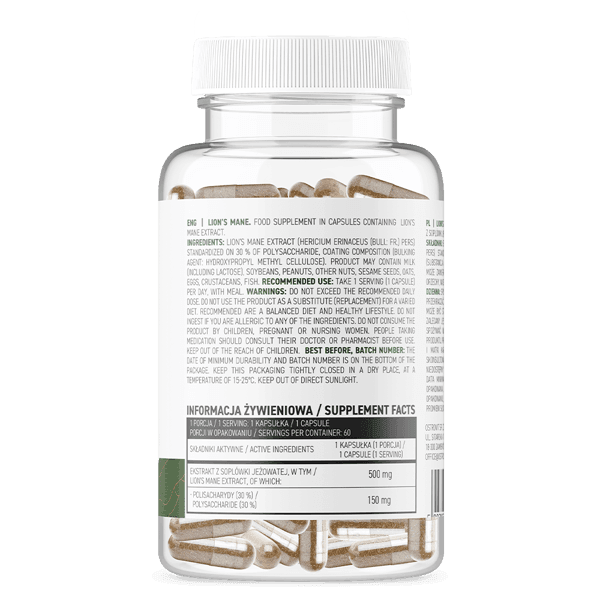 Lion's Mane 60 capsules + BeBulk Nutrition Pillendoos